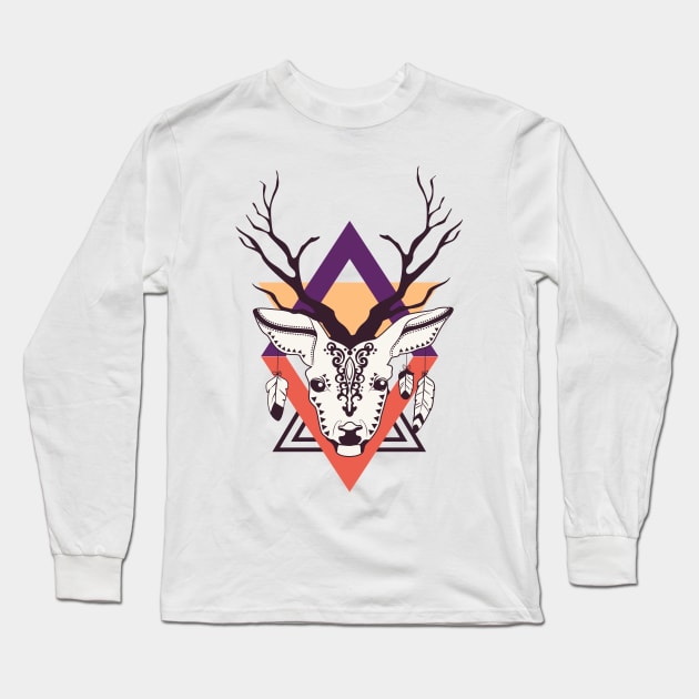 Ethnic Deer Long Sleeve T-Shirt by Digster